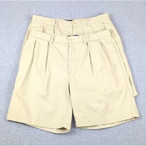 Lot of 2 Polo Ralph Lauren Tyler Short Mens 36 Tan Khaki Pleated Chino Cotton